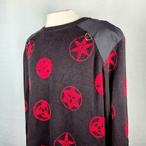 Naruto Shippuden Sharingan Icons Knit Sweater Men's‎ XL Black/Red Shoulder Patch